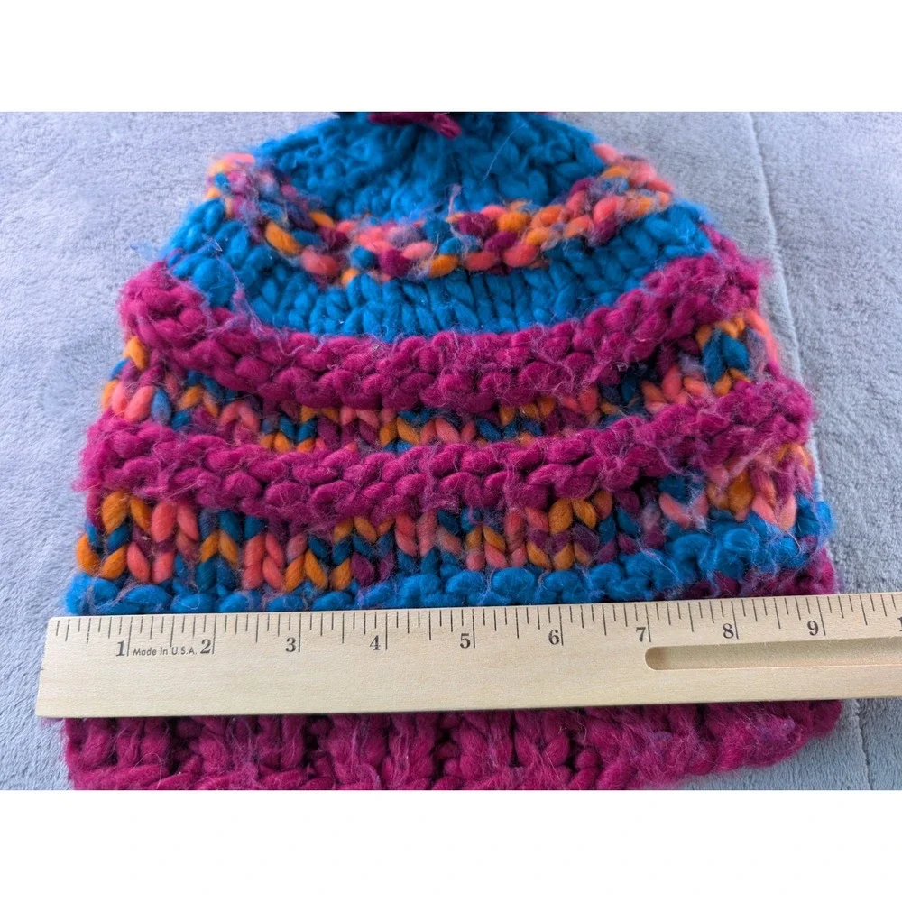 The North Face Chunky Knit Pom Beanie Hat Pink Blue Orange QD 984543 OS